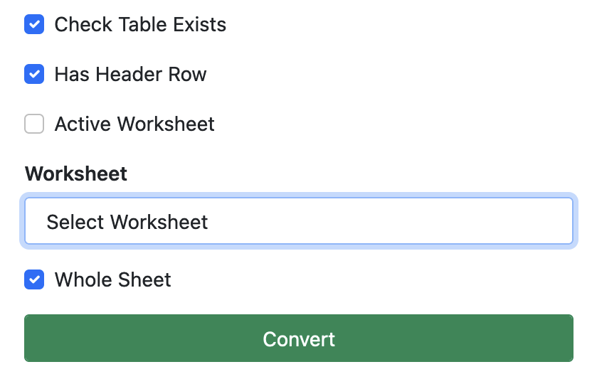 Selecting the worksheet to take data from